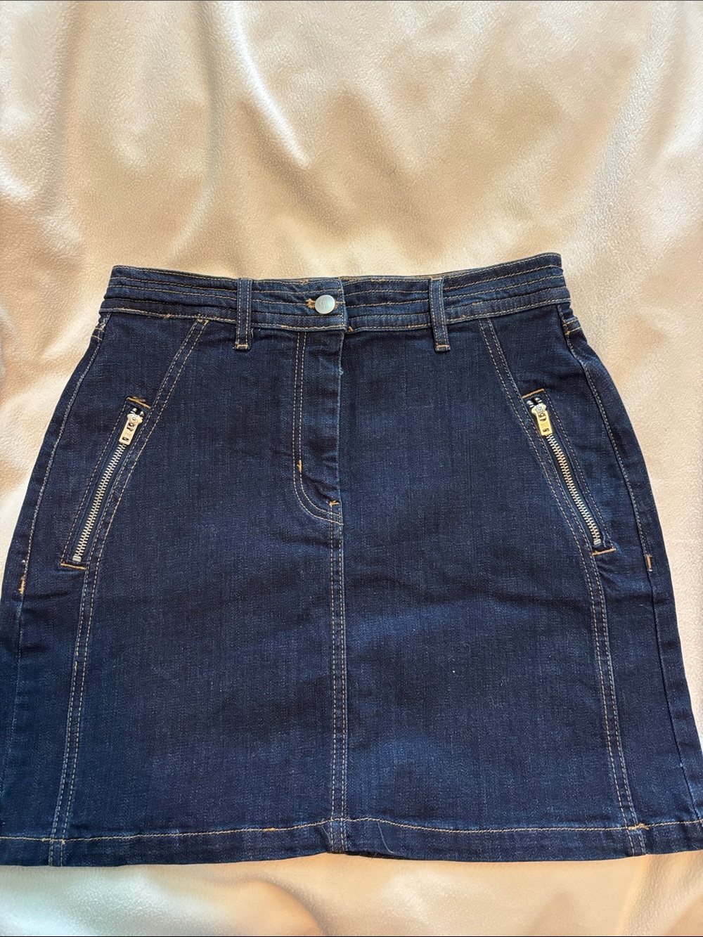 Pilcro Dark Blue Denim Mini Skirt with Zip Pockets